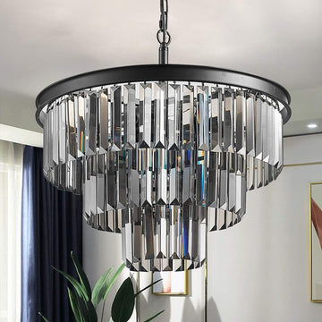Candelabru Cristal SMOKY BLACK ROUND 600mm NEGRU + GRI / 60CM / CRISTAL Chandeliers Crystal