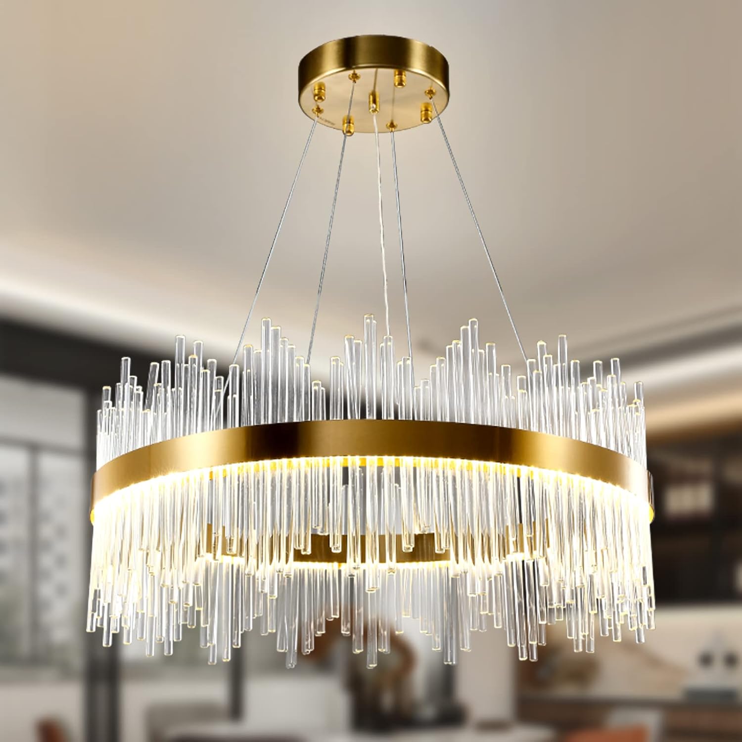 LED осветително тяло висящо CROWN Gold кристал 60cm еквивалент 500W