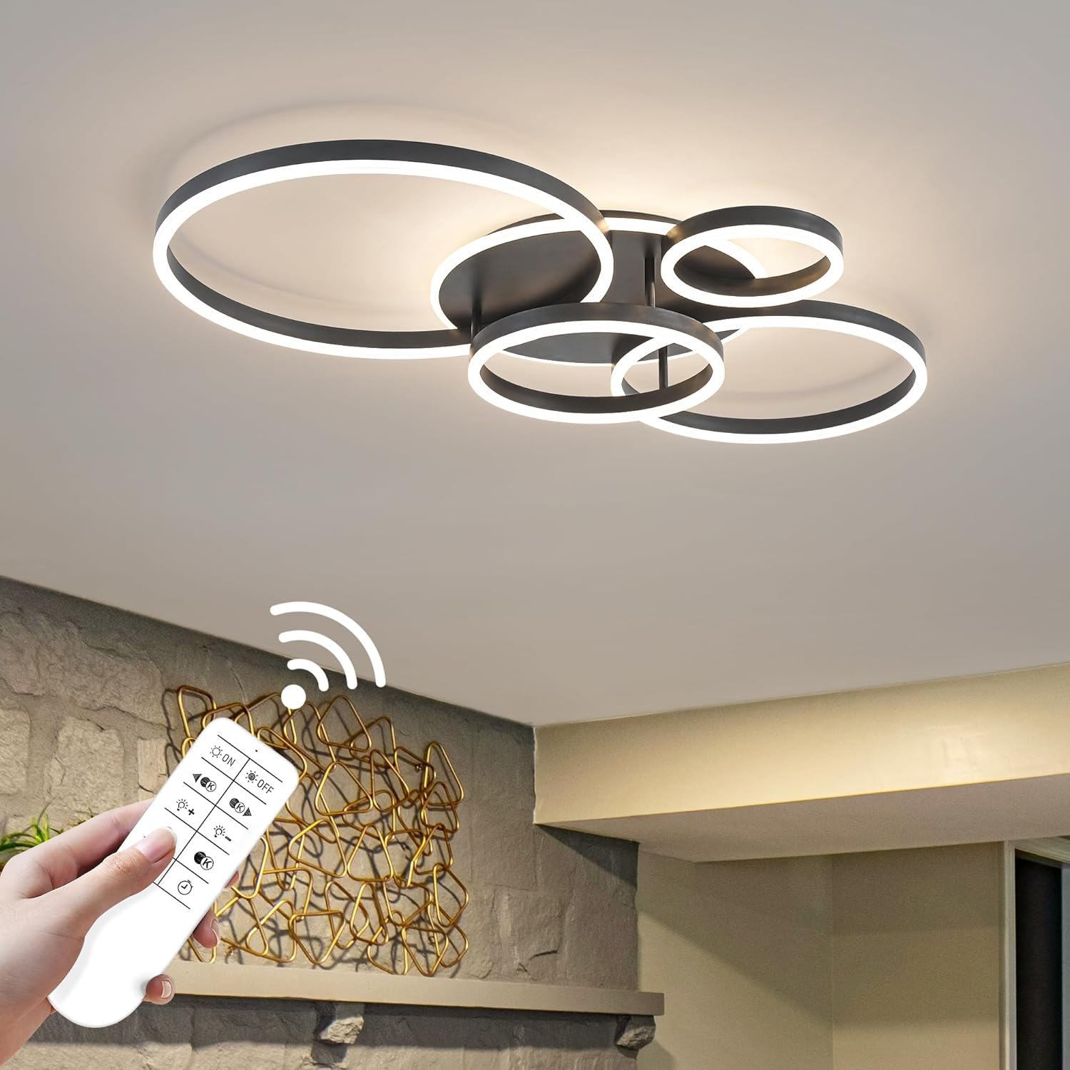 LED осветително тяло 234W CIRCLE BLACK Luxury еквивалент 1200W с дистанционно