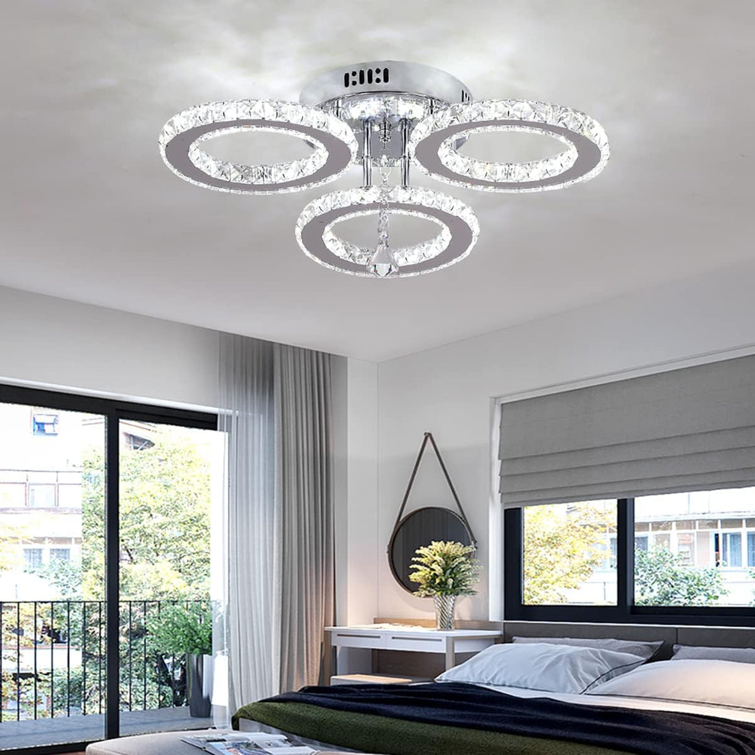 LED осветително тяло кристал 3 RINGS с дистанционно, еквивалент 300W