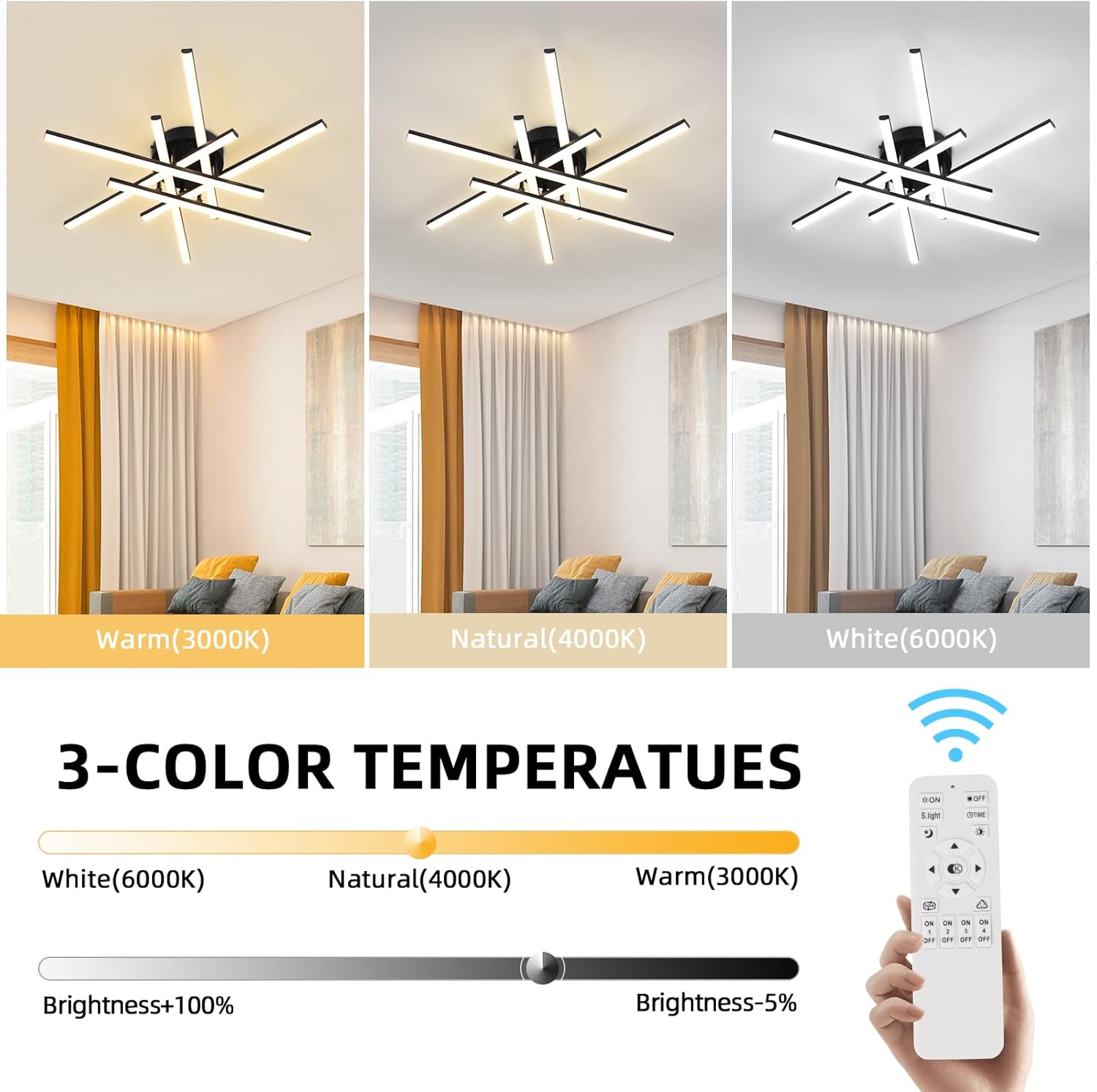 LED осветително тяло Sunny 6 Lines Round Black – еквивалент 600W (с дистанционно управление)