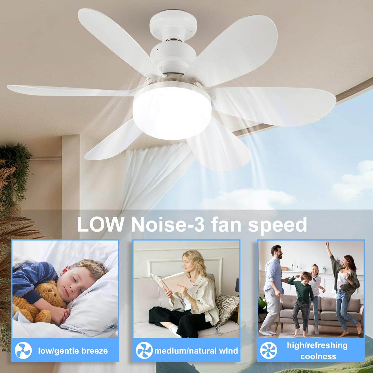 Bec LED E27 30W cu Ventilator 3 Lumini si telecomanda 3 FUNCTII / VENTILATOR / E27 Lighting Fixtures