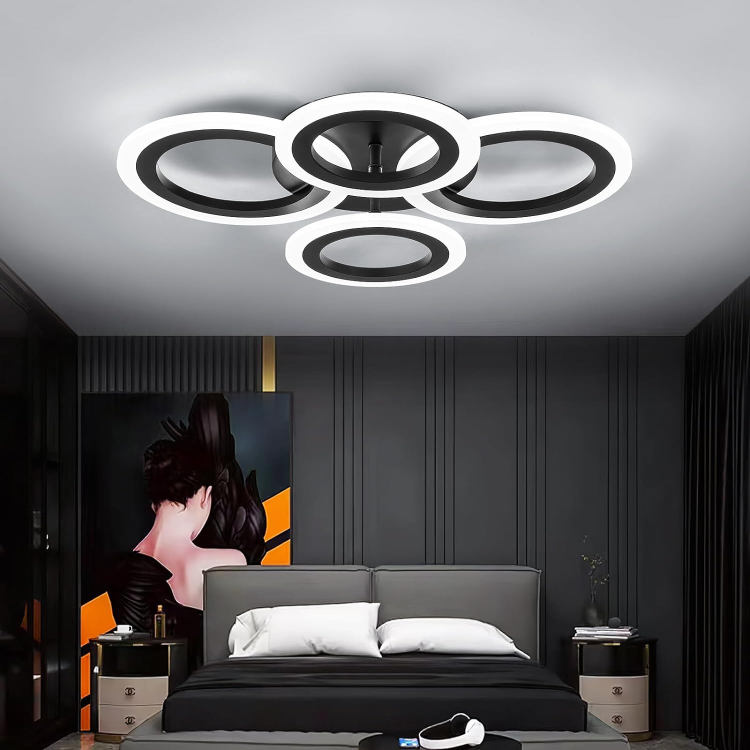 LED осветително тяло 72W 4 CIRCLE BLACK SMART гласово управление, еквивалент 400W