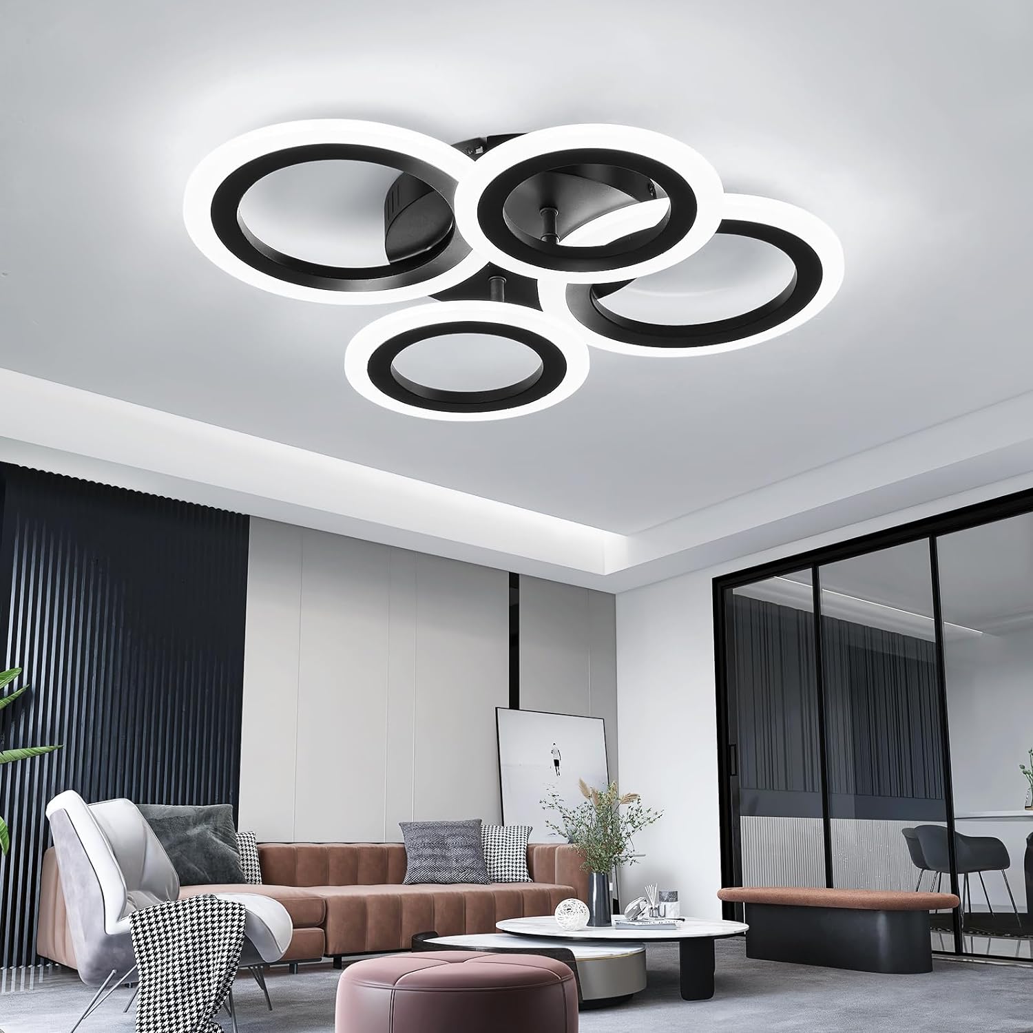 LED осветително тяло 72W 4 CIRCLE BLACK SMART гласово управление, еквивалент 400W