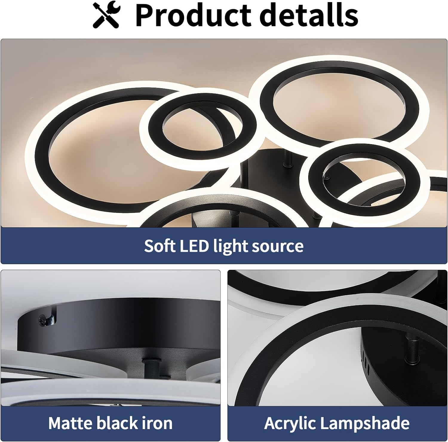 LED осветително тяло 4+2 CIRCLE MAXI Black SMART Еквивалент 600W