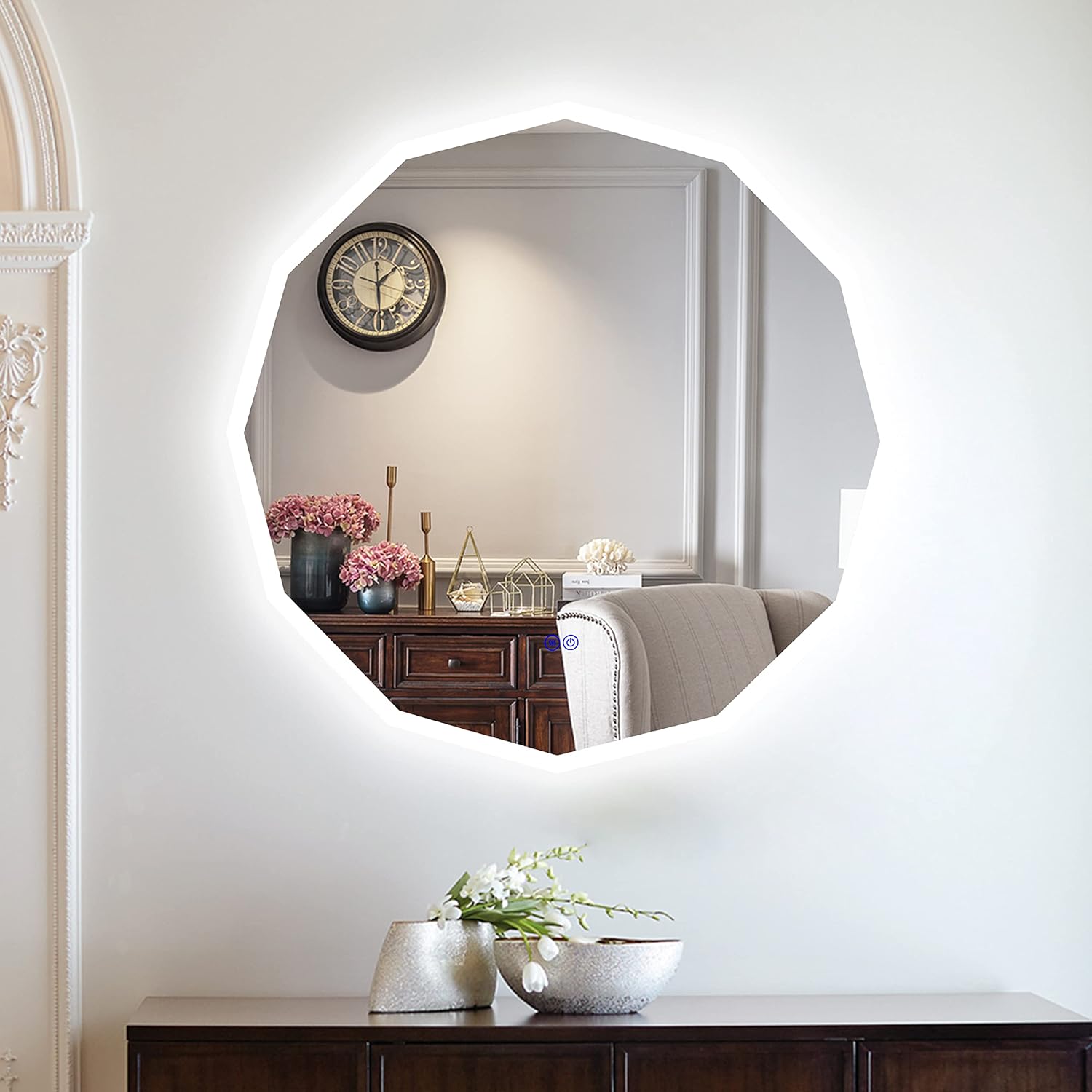 LED огледало Dodecagon с функция Touch и демистификация