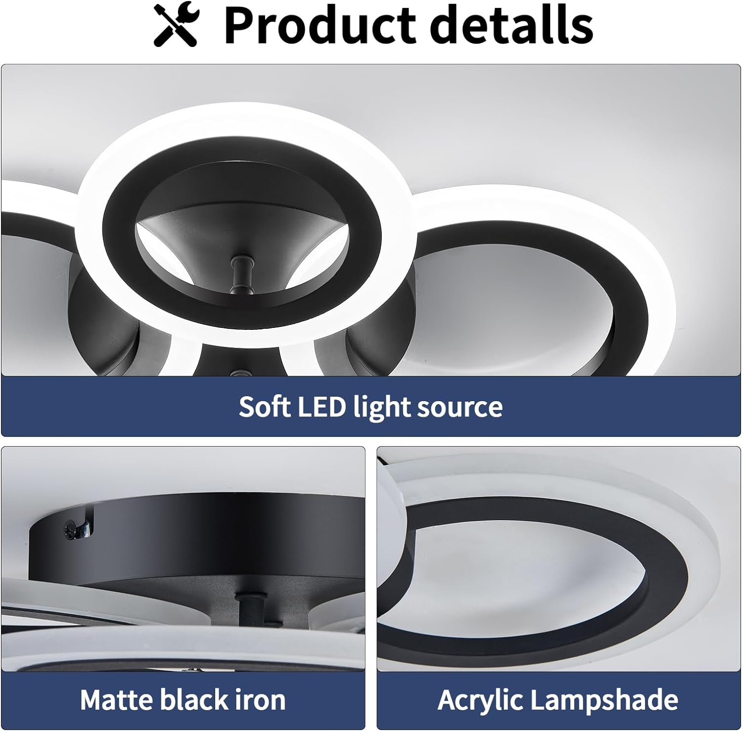 LED осветително тяло 72W 4 CIRCLE BLACK SMART гласово управление, еквивалент 400W