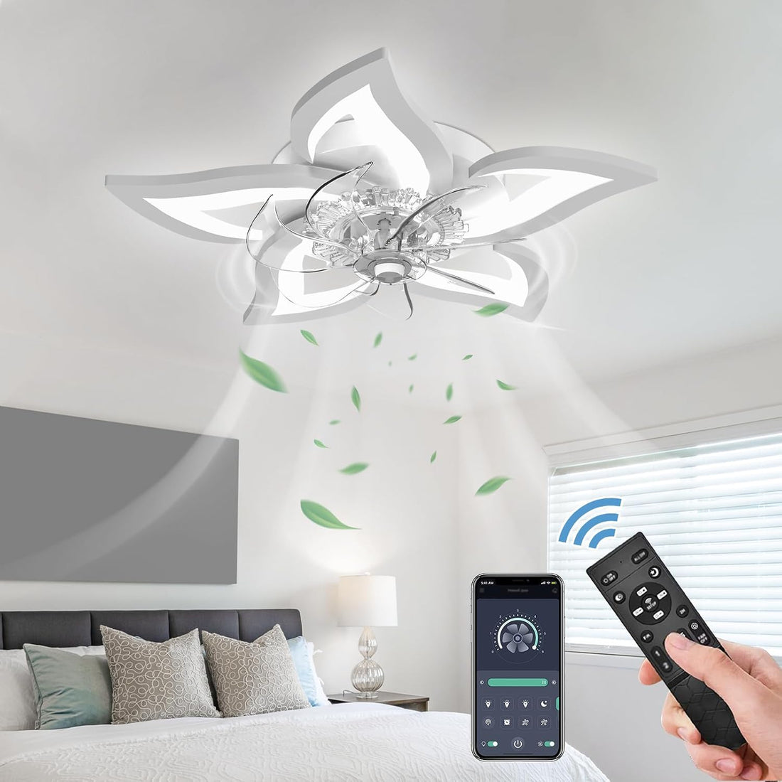 LED осветително тяло Narcisse с вентилатор и дистанционно, еквивалент 400W