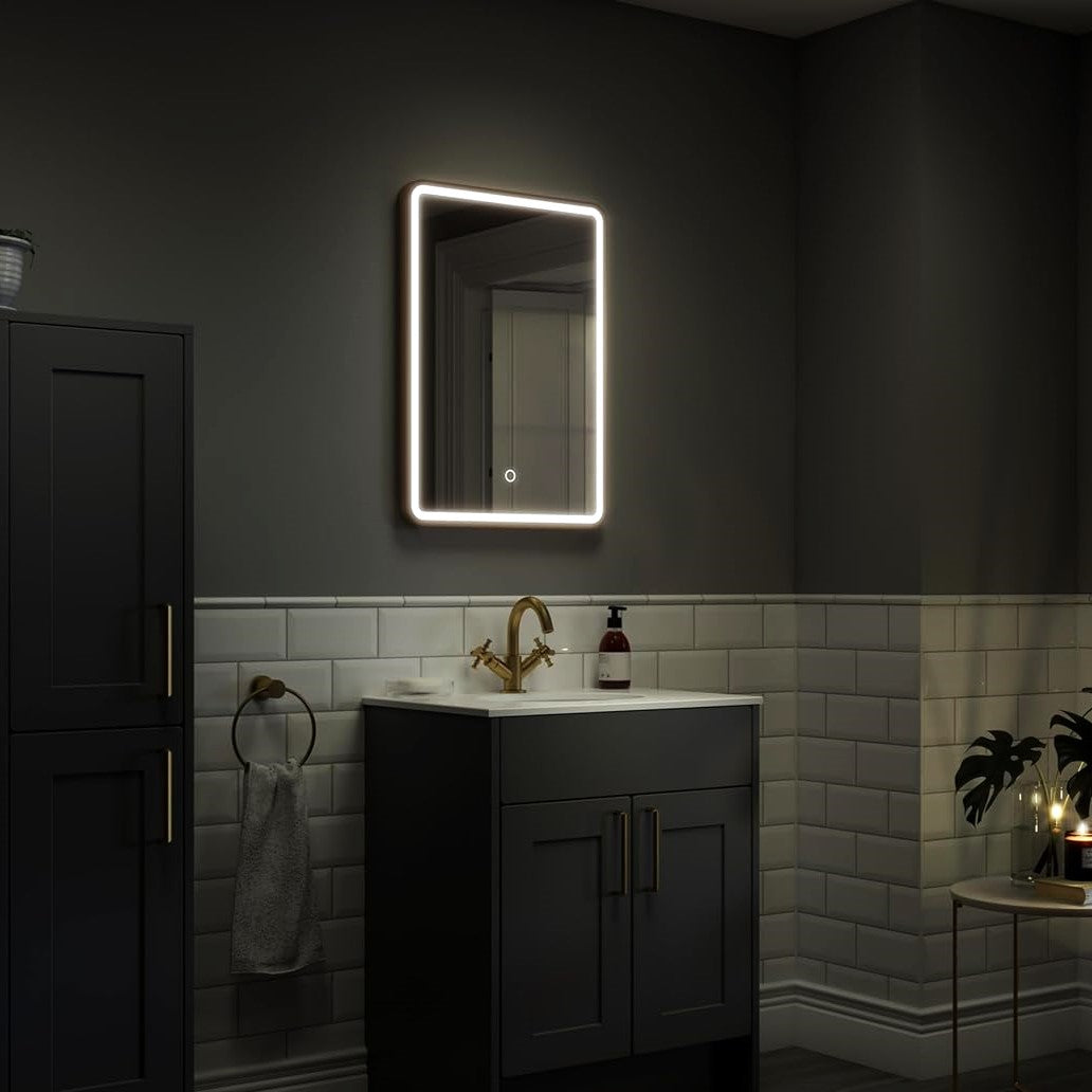 LED огледало 50x70cm Златиста Рамка с Дезабуряване и Touch J35CP