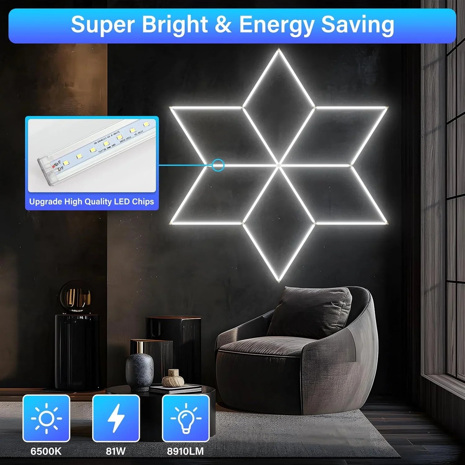 LED плафон RFAN звездна форма студена светлина 162x140CM еквивалент 1000W