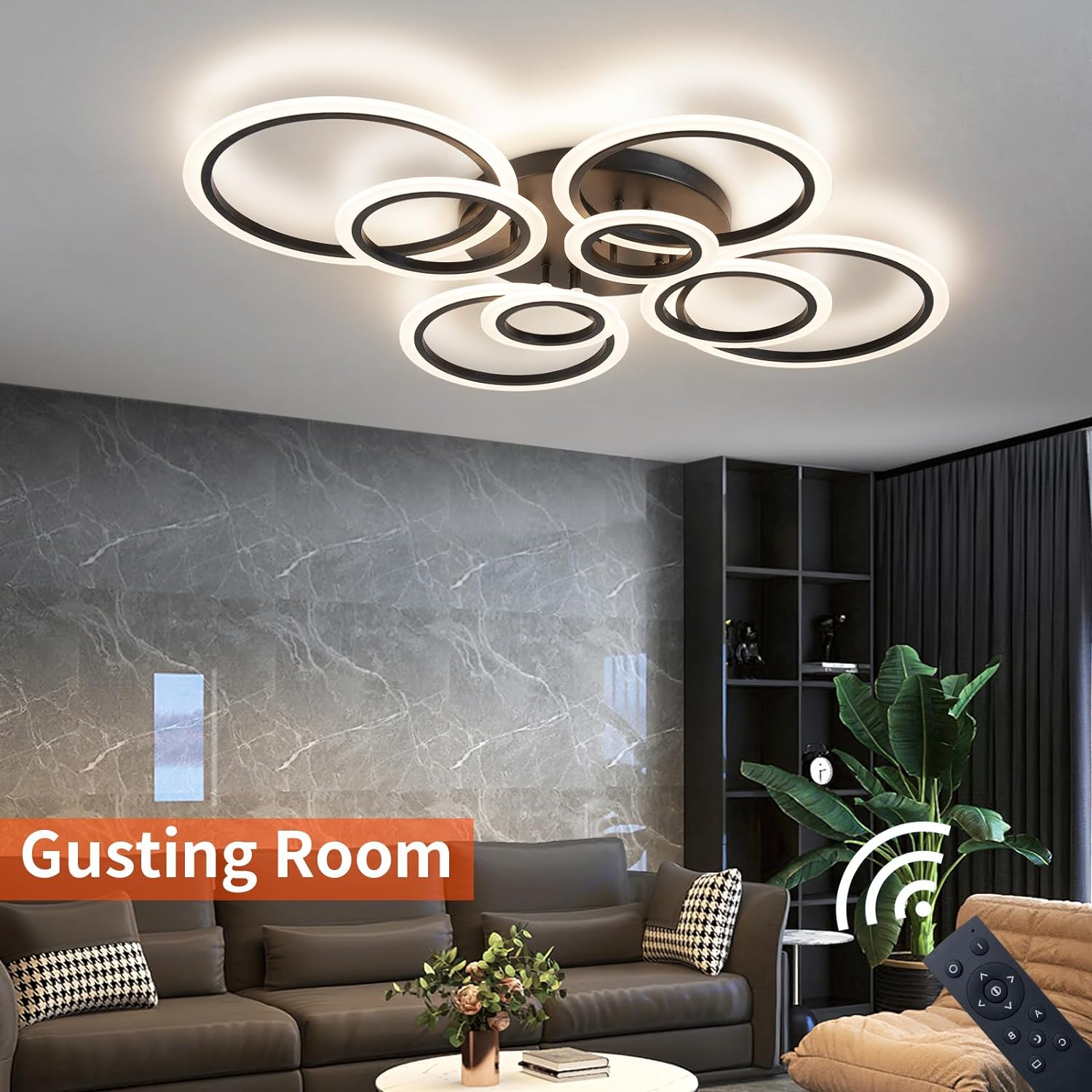 LED осветително тяло Circle 4+4 Gigant Black еквивалент 1000W с дистанционно