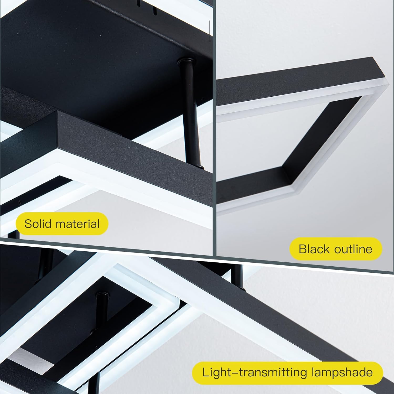 LED осветително тяло 3 Rectangular Shape Black еквивалент 300W с дистанционно
