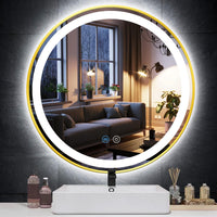 Кръгло LED огледало 70cm, златиста рамка, Touch и 3 вида светлина OD016/GD