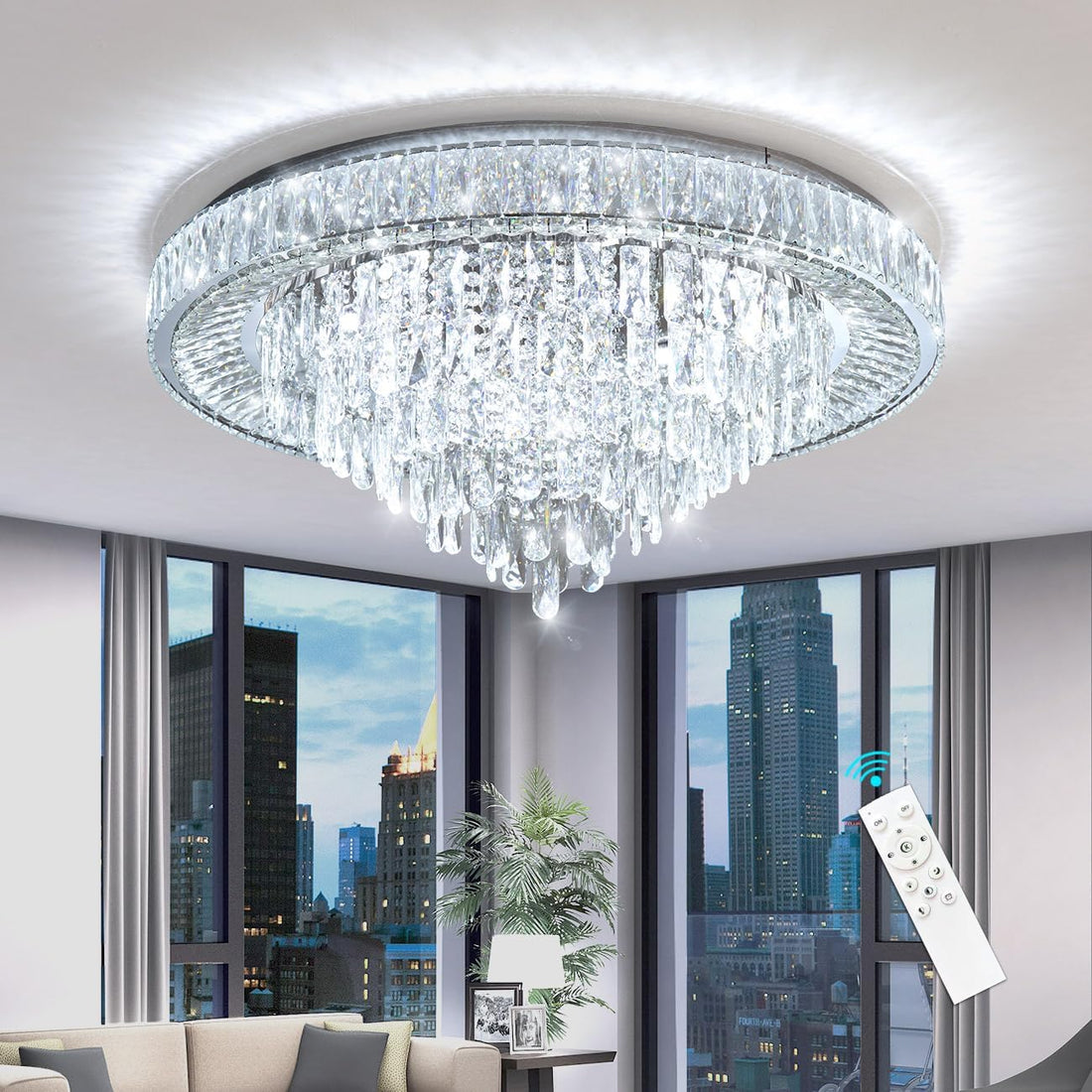 LED осветително тяло от кристал, плафониера Royal Round с дистанционно, еквивалент 700W