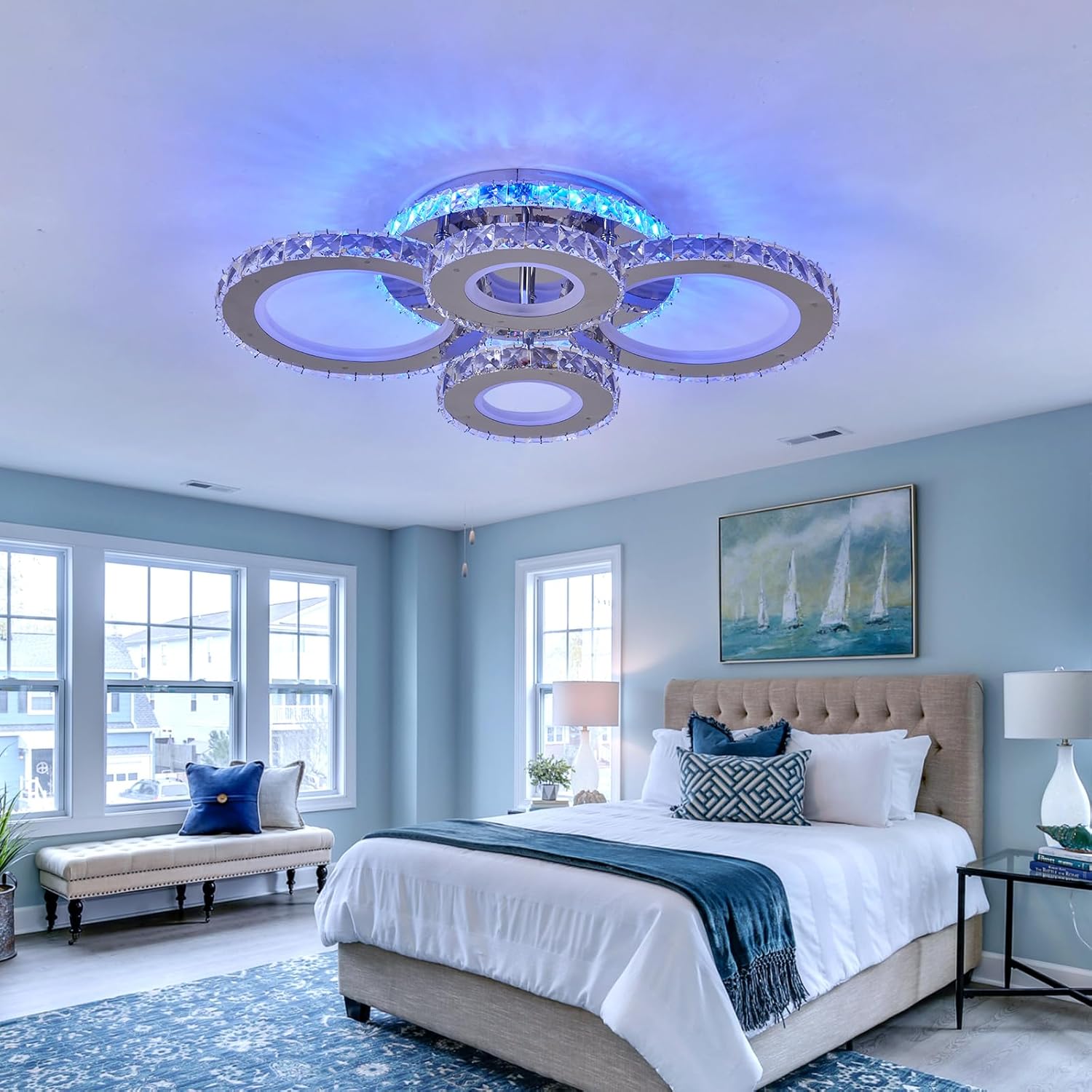 LED осветително тяло 4 CIRCLE кристал Chrome RGB еквивалент 500W с дистанционно