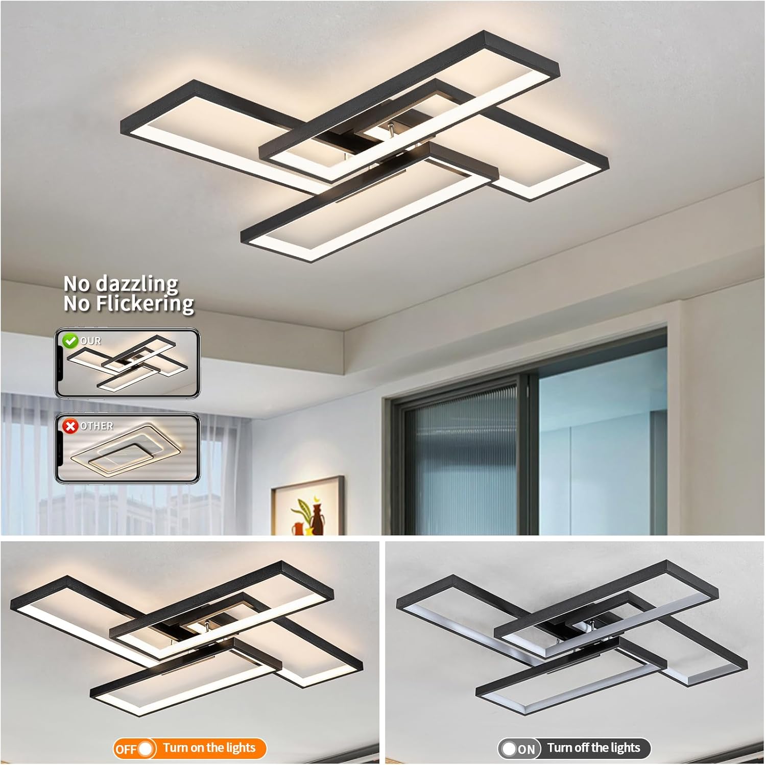 LED осветително тяло ZULE Black – еквивалент 750W с дистанционно