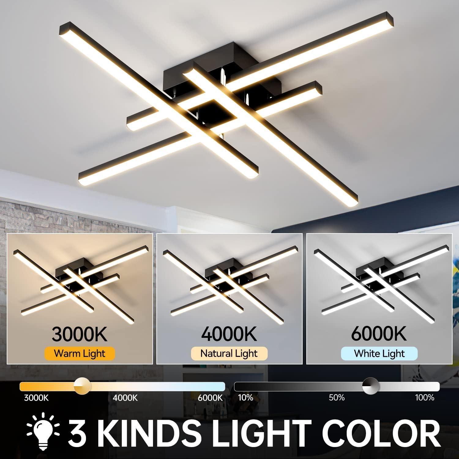 LED осветително тяло 4 Modern LINES Black еквивалент 400W с дистанционно