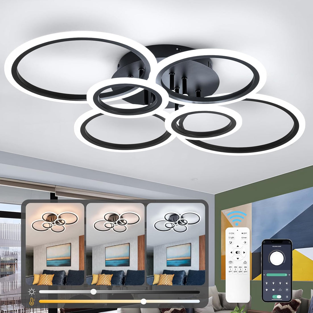 LED осветително тяло 4+2 CIRCLE MAXI Black SMART Еквивалент 600W