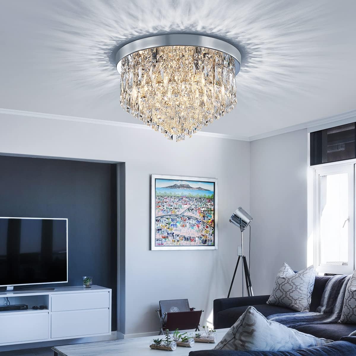 Кристален полилей MARY Silver 40cm с дистанционно