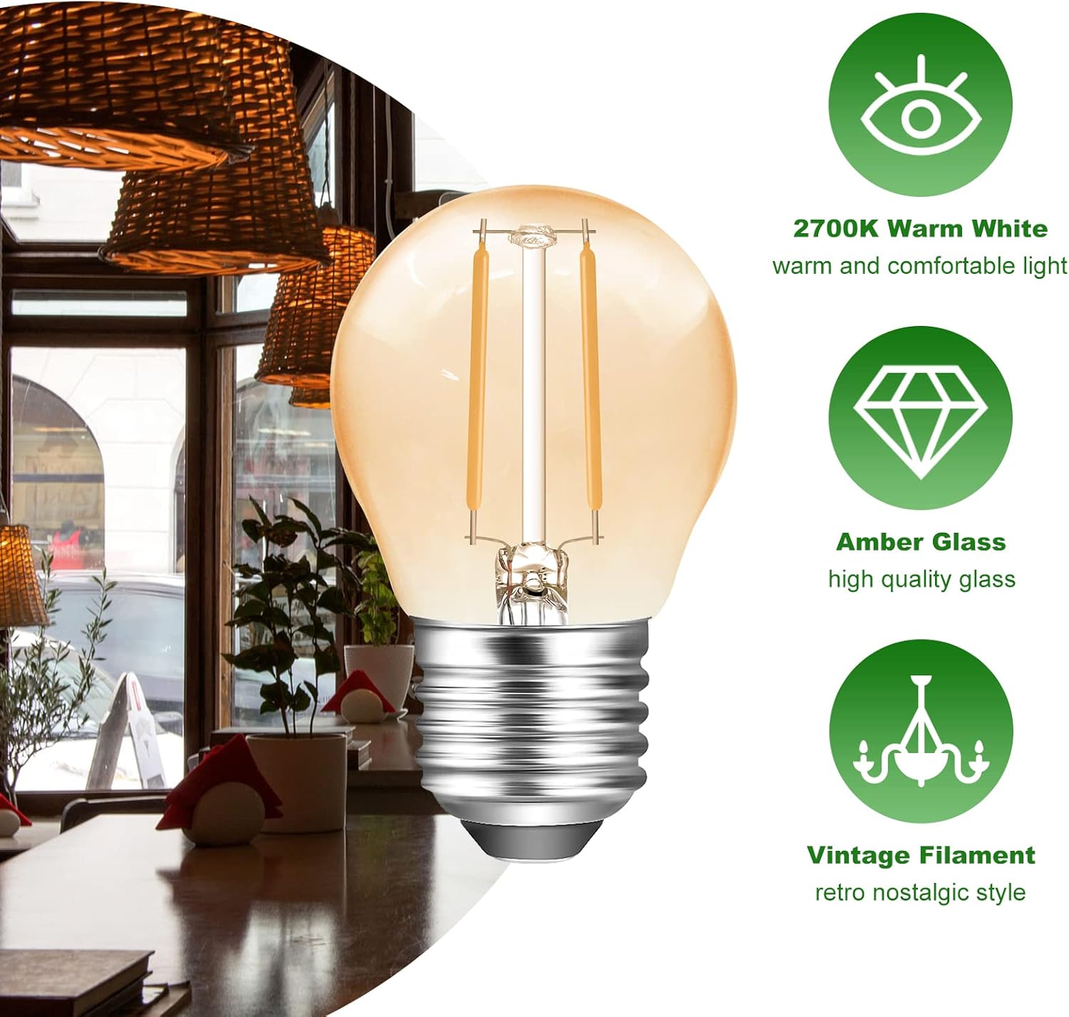 LED крушка E27 2W Филамент G45 за гирлянд