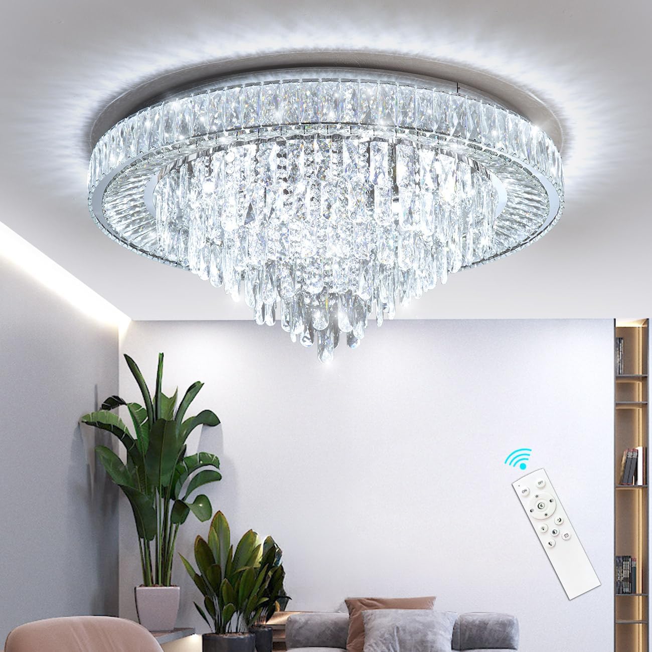 LED осветително тяло от кристал, плафониера Royal Round с дистанционно, еквивалент 700W