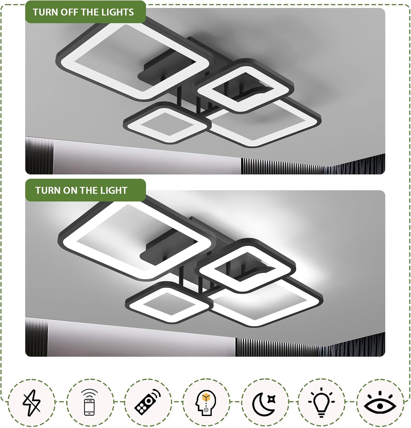 LED осветително тяло 2+2 SQUARE BLACK с дистанционно, еквивалент 500W