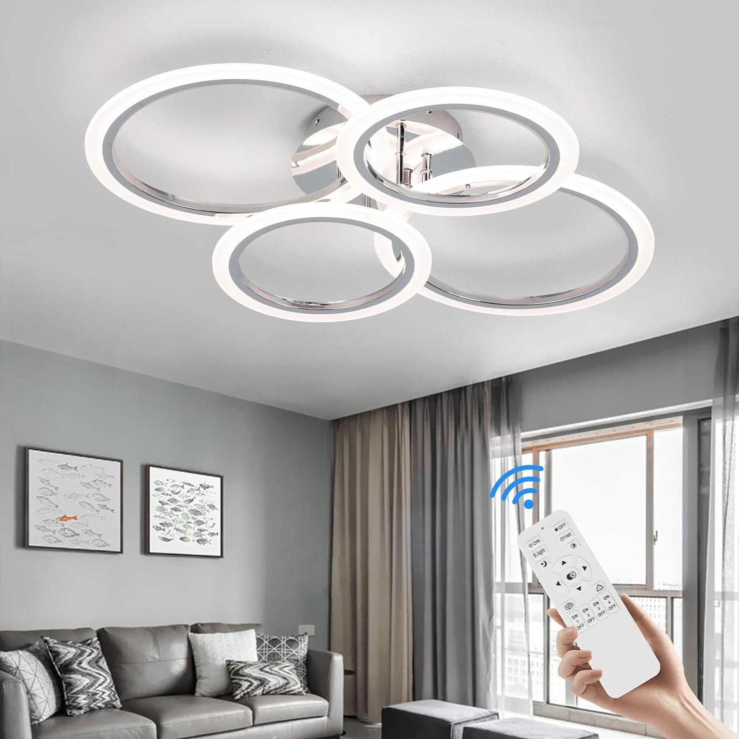 LED осветително тяло 2+2 Circle Chrome еквивалент 400W с дистанционно