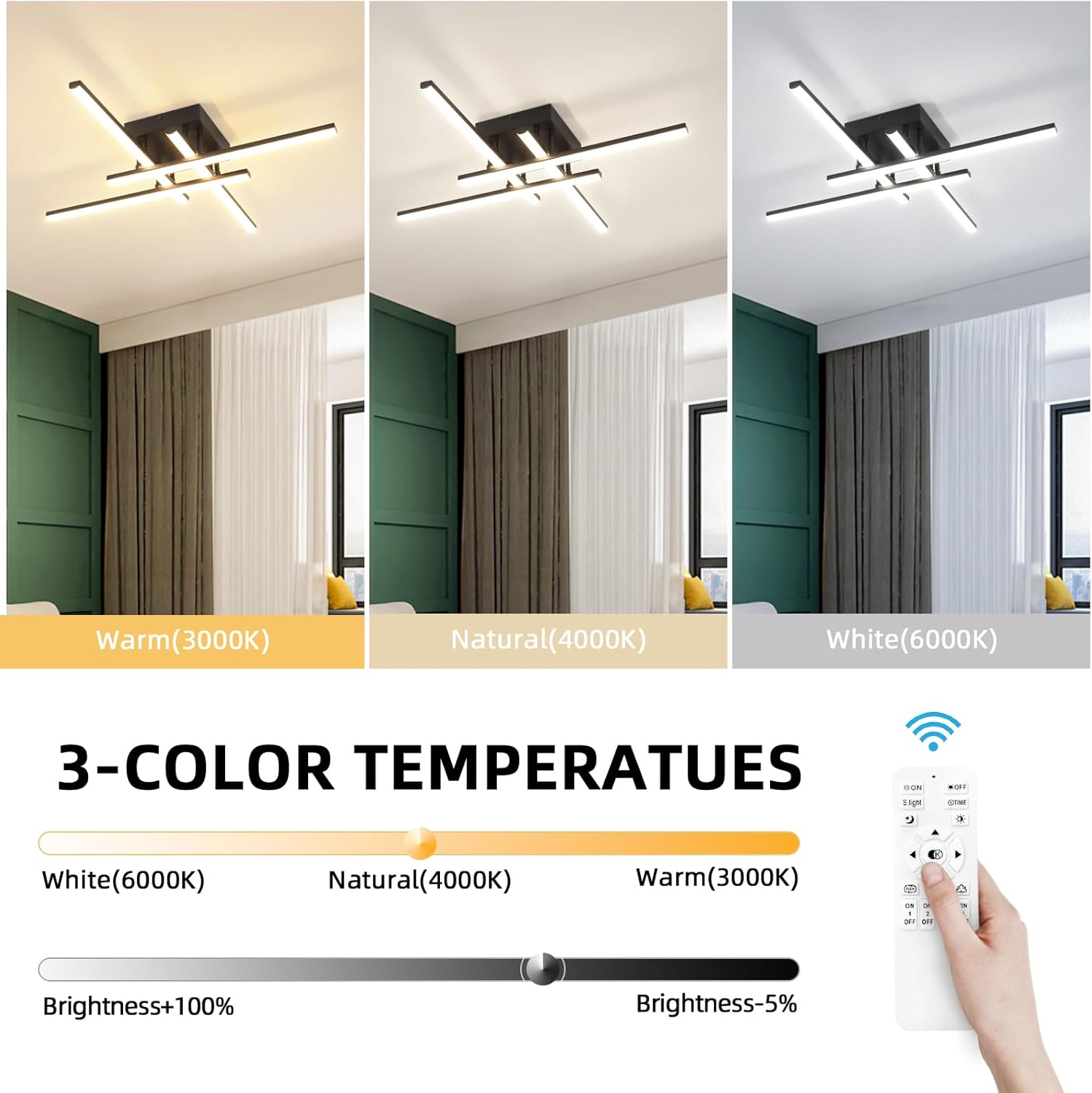 LED осветително тяло 4 Mini LINES Black Еквивалент 200W Дистанционно