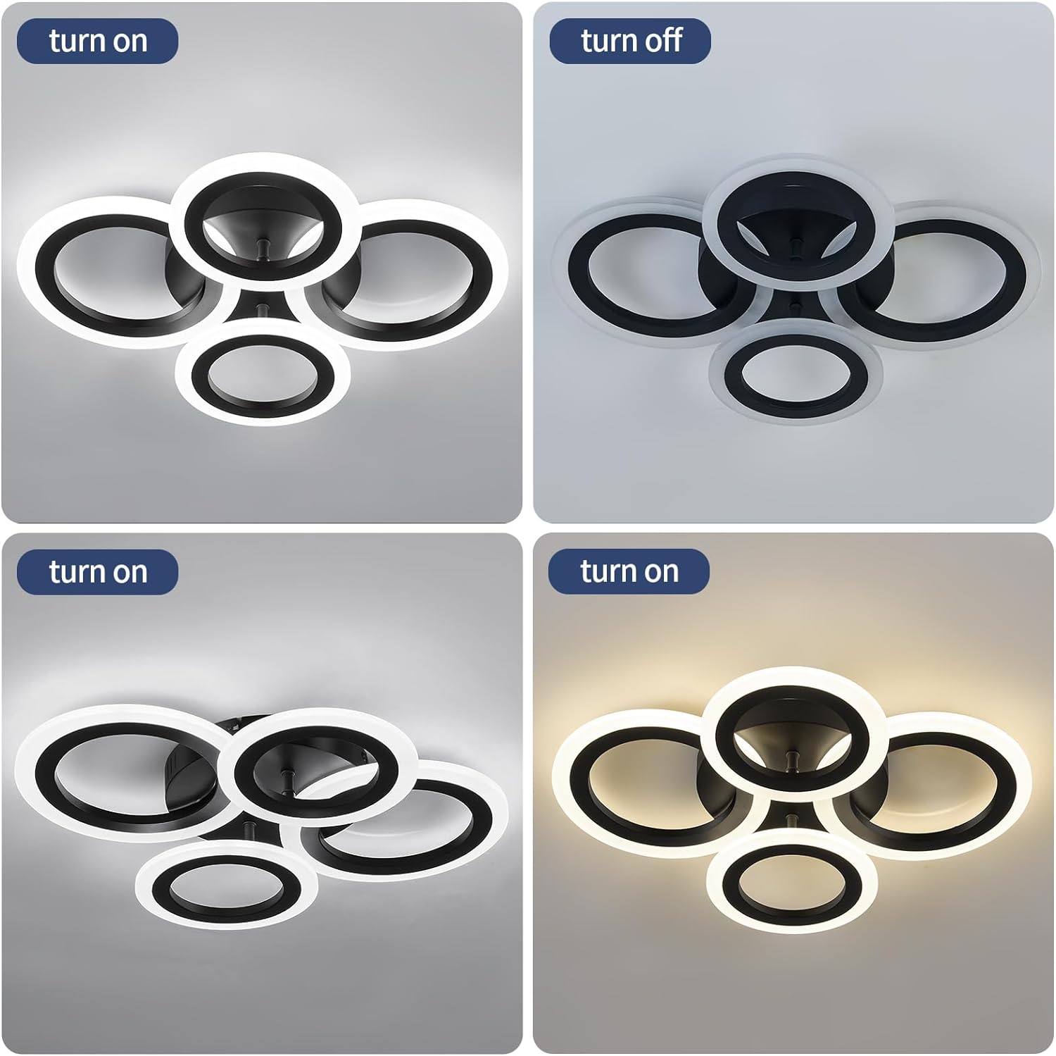 LED осветително тяло 72W 4 CIRCLE BLACK SMART гласово управление, еквивалент 400W