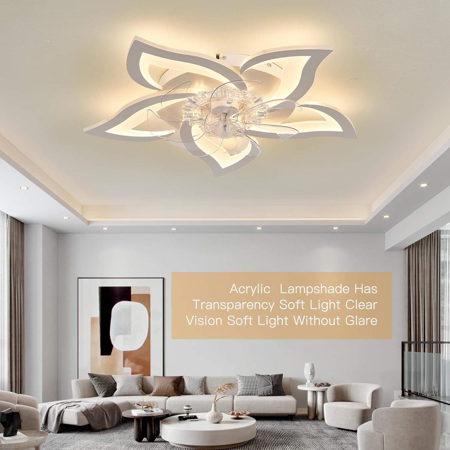 LED осветително тяло Narcisse с вентилатор и дистанционно, еквивалент 400W