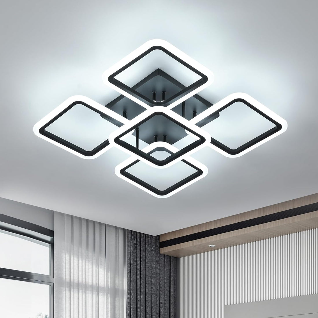 LED Осветително тяло 4+1 Big SQUARE BLACK 60CM Еквивалент 850W с дистанционно
