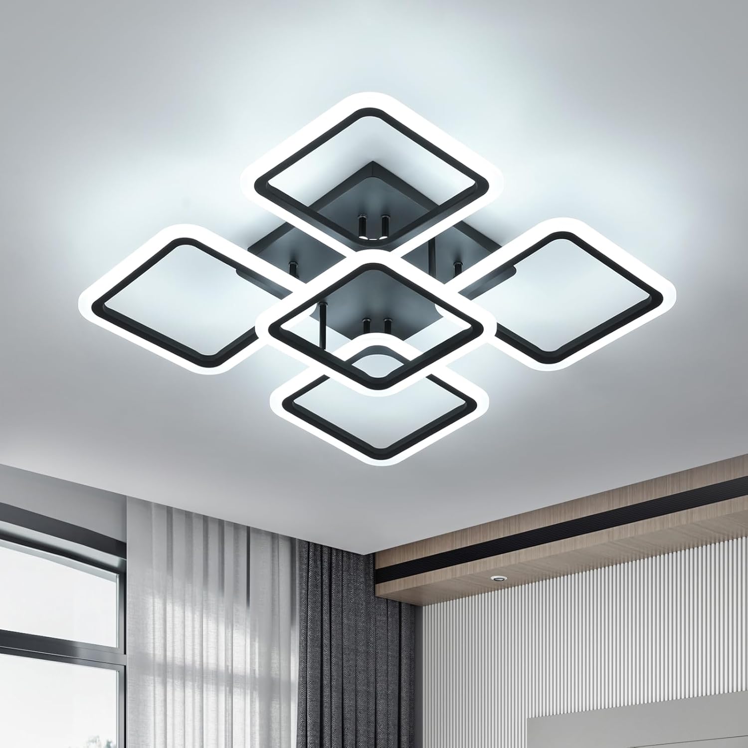 LED Осветително тяло 4+1 Big SQUARE BLACK 60CM Еквивалент 850W с дистанционно