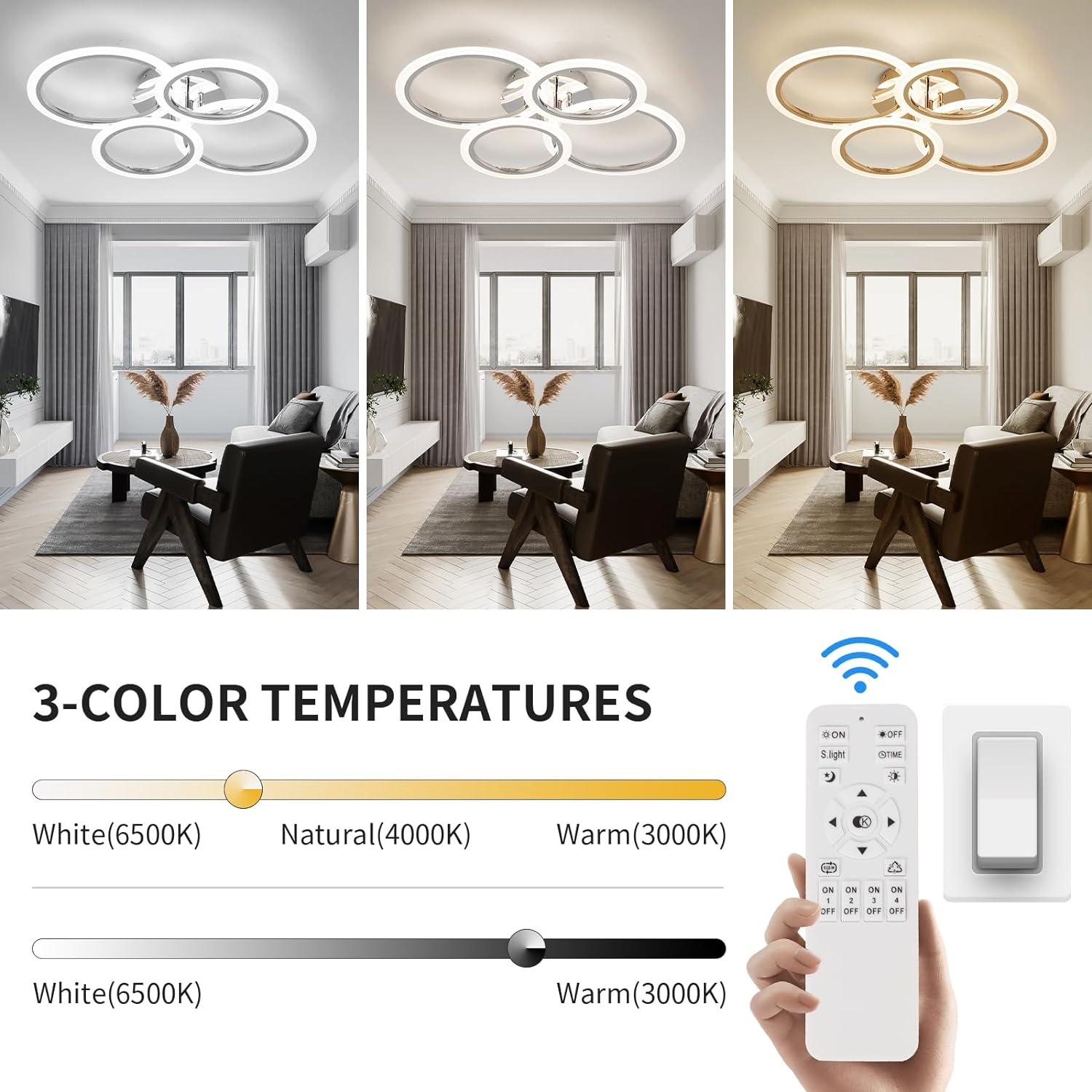 LED осветително тяло 2+2 Circle Chrome еквивалент 400W с дистанционно