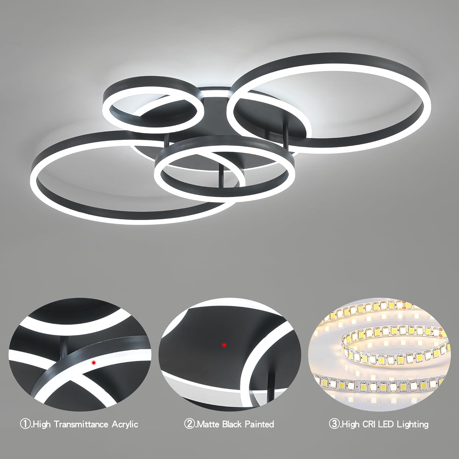 LED осветително тяло 234W CIRCLE BLACK Luxury еквивалент 1200W с дистанционно