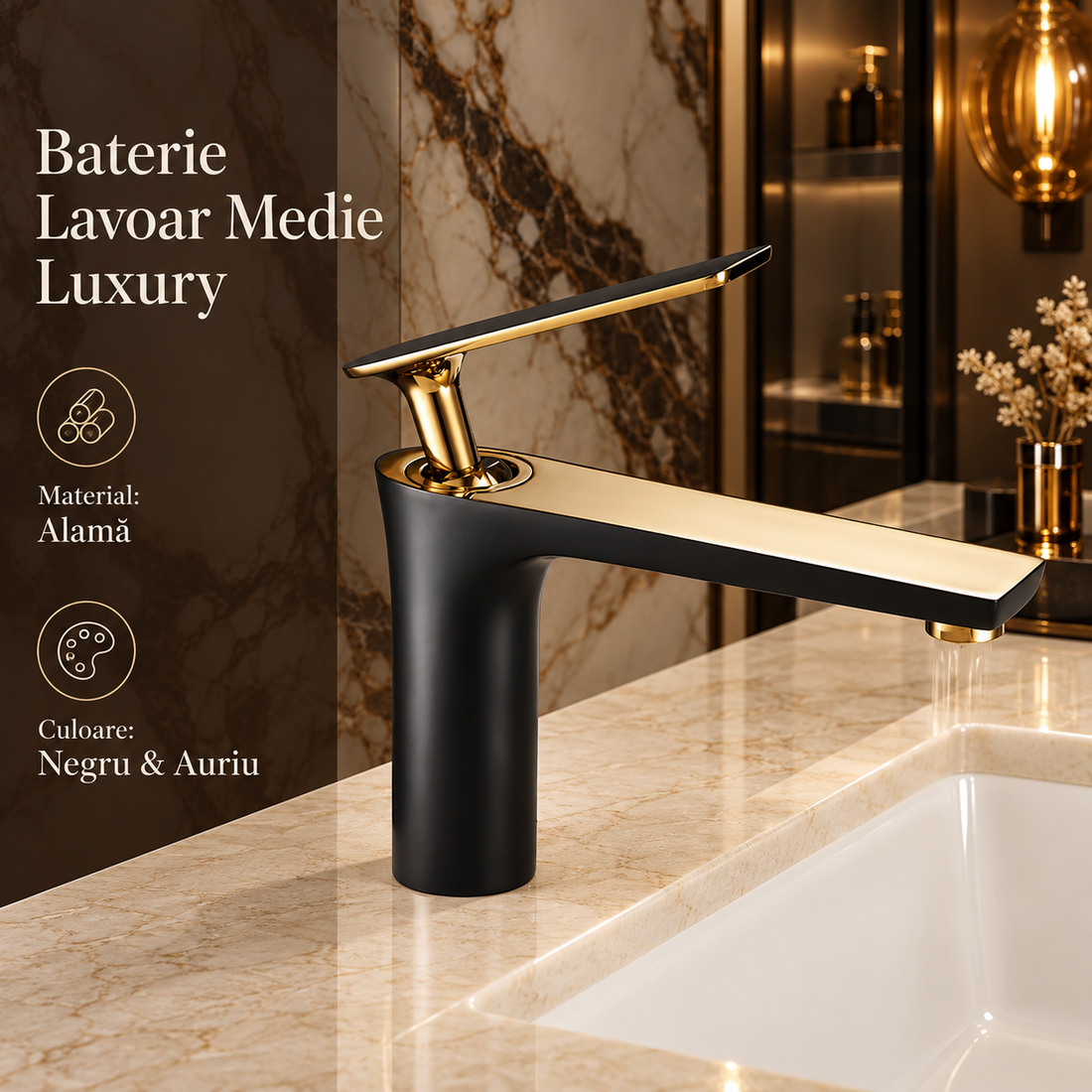 Смесител за мивка среден Luxury Line Black Gold SMK032