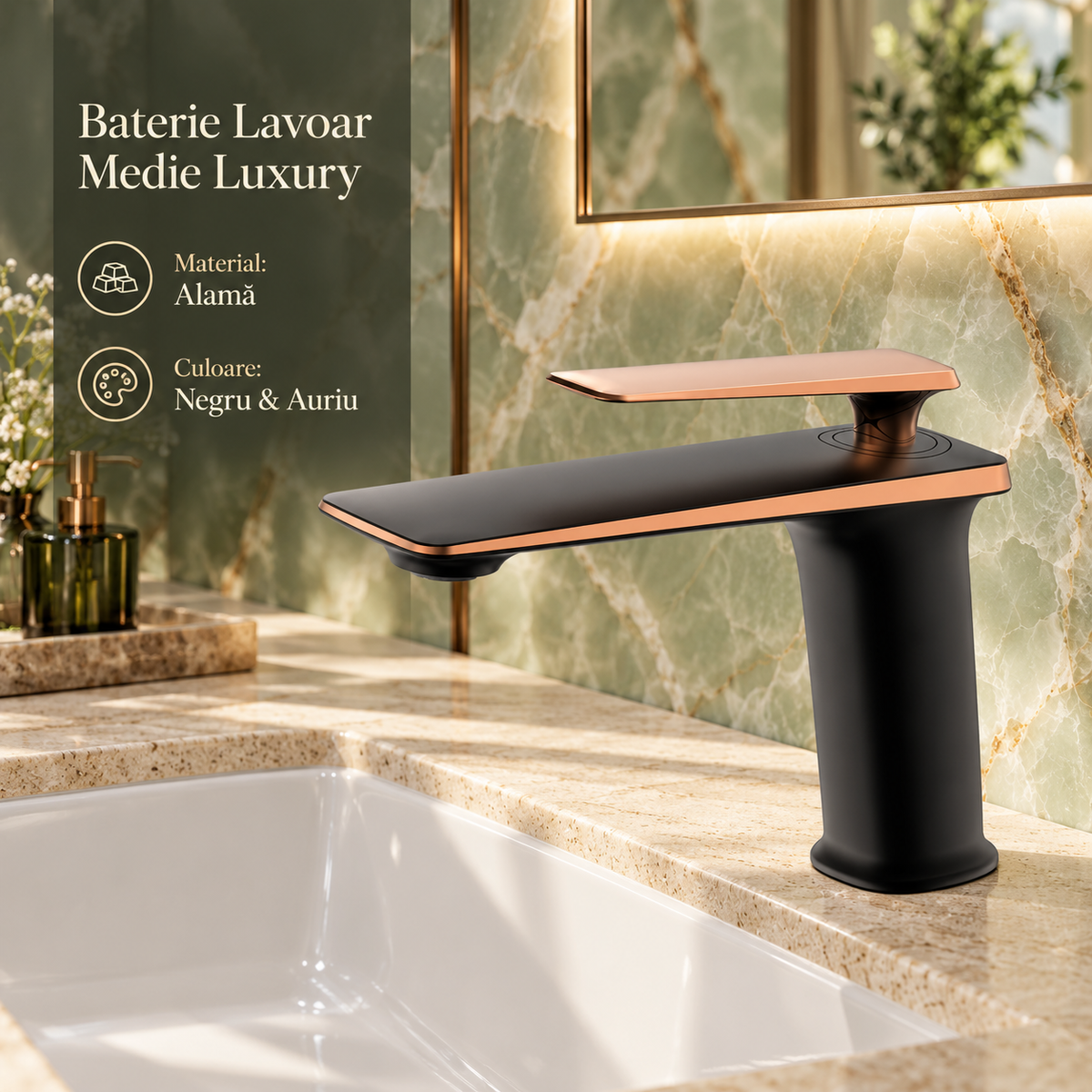 Смесител за мивка среден Luxury Line Rose Black 003