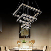 LED осветително тяло 140W кристал 3 квадратни сегмента с дистанционно