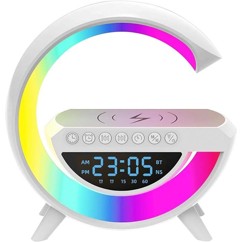 LED настолна лампа RGB с безжично зареждане, Bluetooth, часовник, аларма и USB