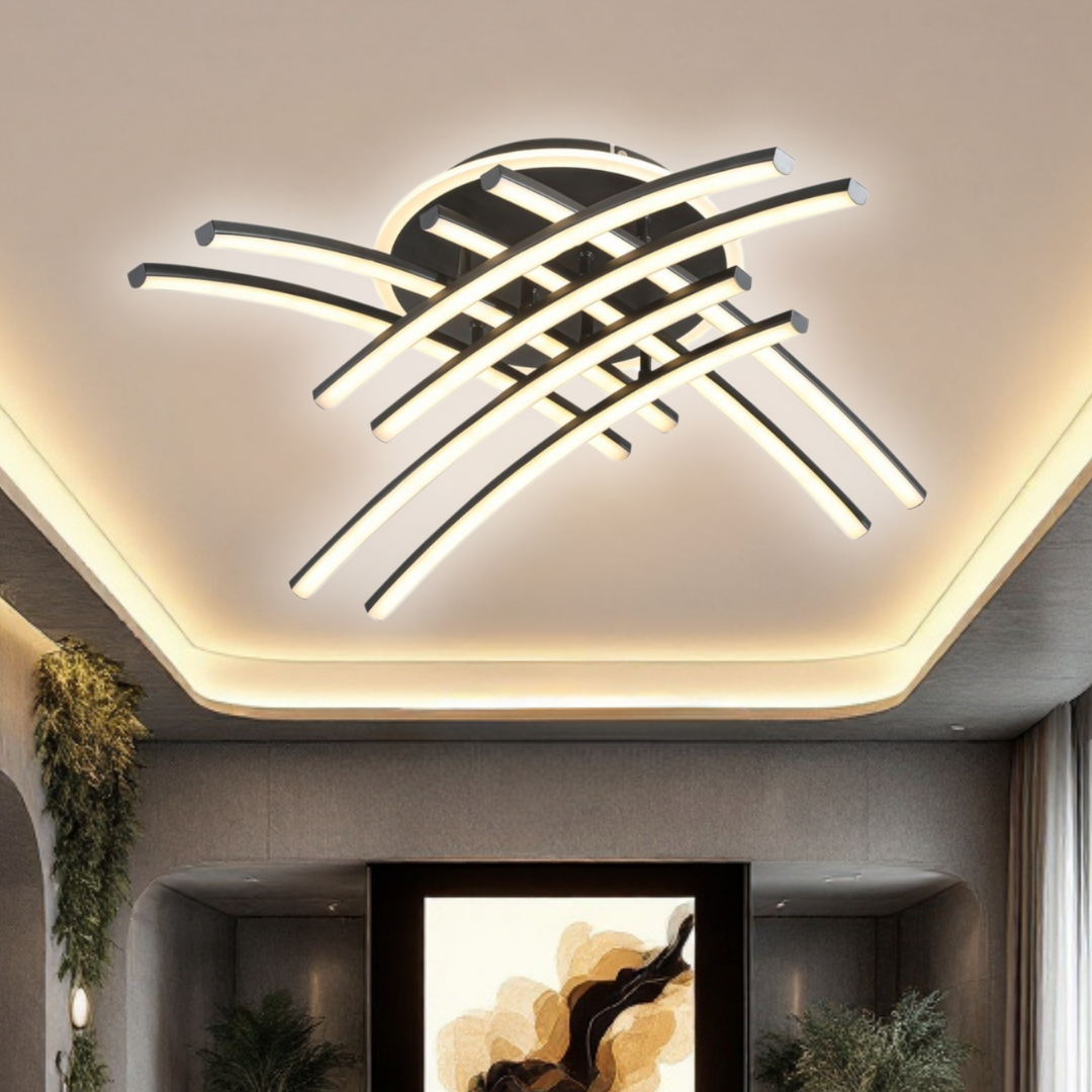 LED осветително тяло 136W Ophelia 8 елемента черна, еквивалент 800W, с дистанционно