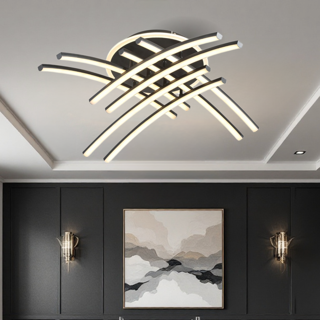 LED осветително тяло 136W Ophelia 8 елемента черна, еквивалент 800W, с дистанционно
