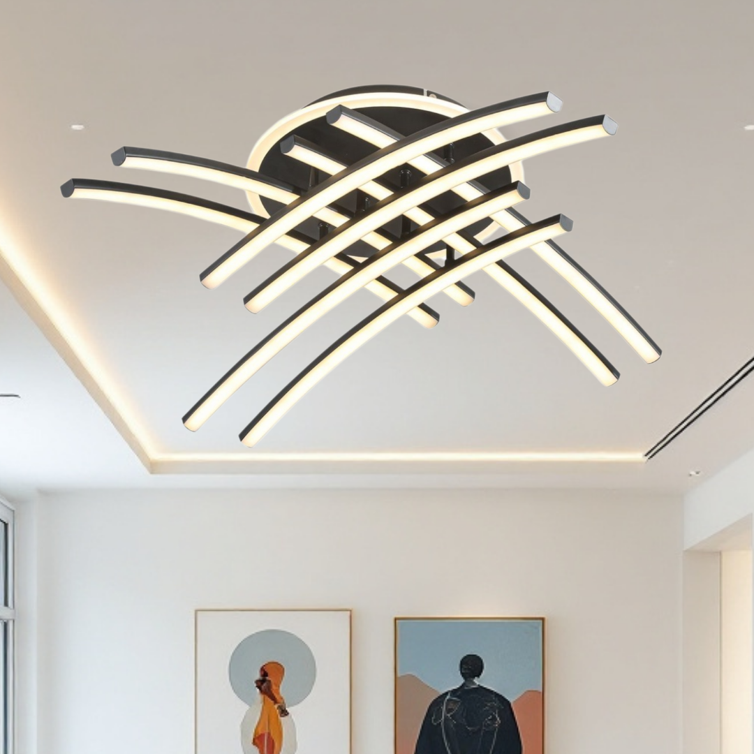 LED осветително тяло 136W Ophelia 8 елемента черна, еквивалент 800W, с дистанционно