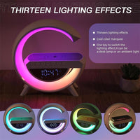 LED настолна лампа RGB с безжично зареждане, Bluetooth, часовник, аларма и USB