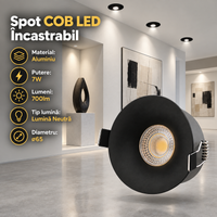 COB LED спот 7W Кръгъл черен / ⌀65mm / Вграден / Неутрална светлина