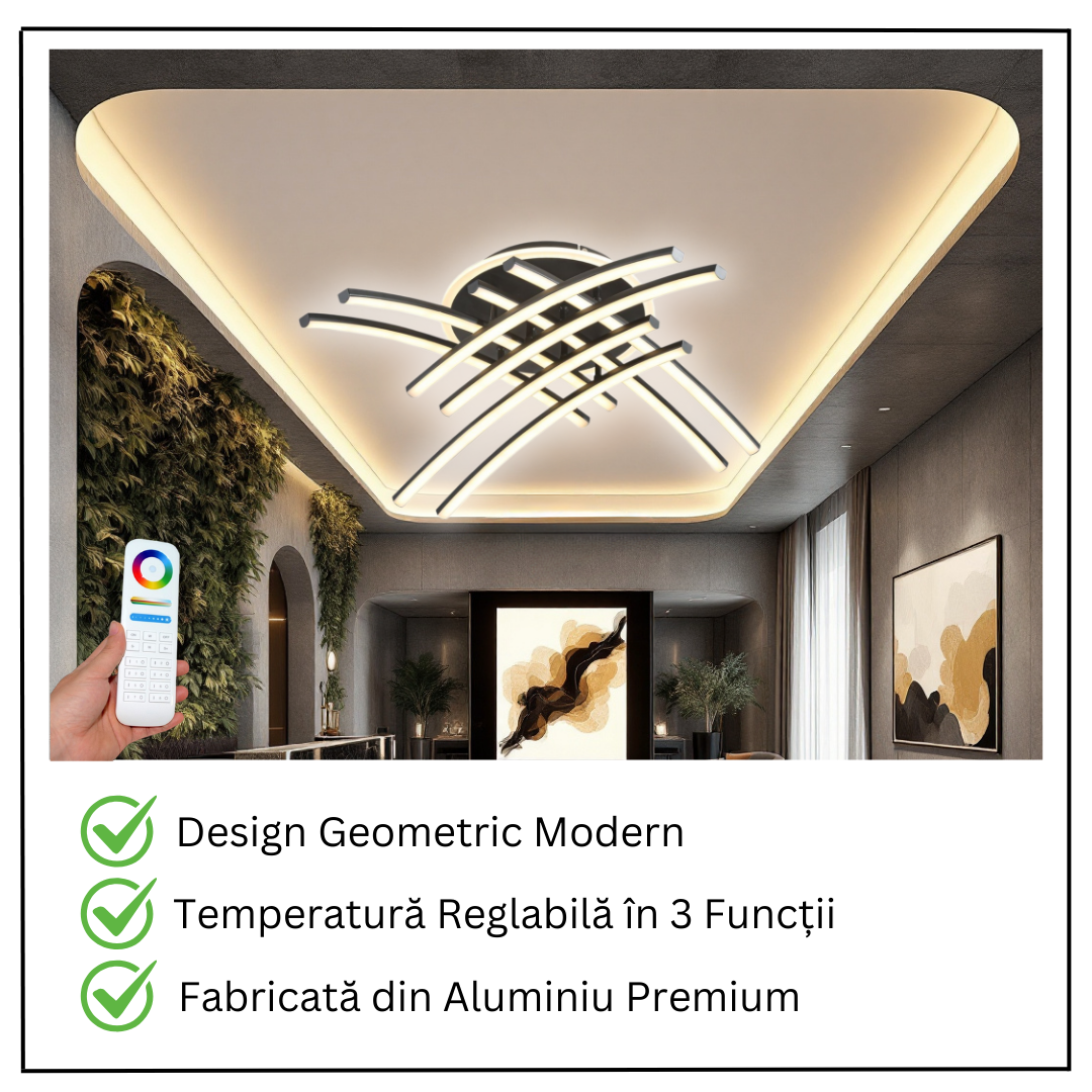 LED осветително тяло 136W Ophelia 8 елемента черна, еквивалент 800W, с дистанционно