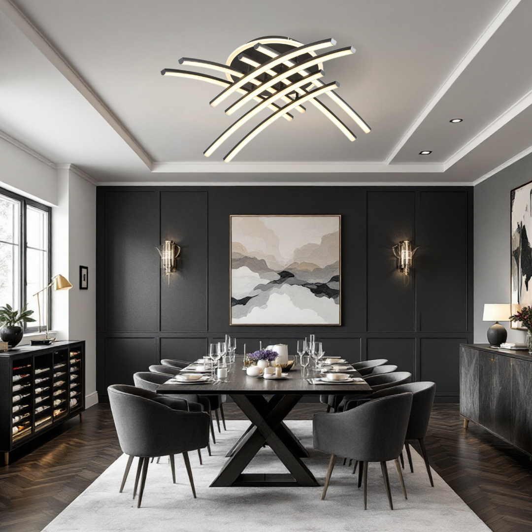 LED осветително тяло 136W Ophelia 8 елемента черна, еквивалент 800W, с дистанционно