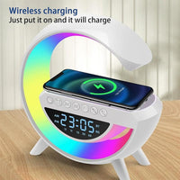 LED настолна лампа RGB с безжично зареждане, Bluetooth, часовник, аларма и USB