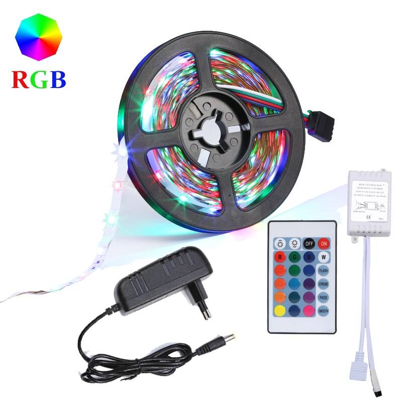 Комплект LED лента RGB 2835 SMD 12V IP21 за интериор 5 метра дистанционно 24 бутона
