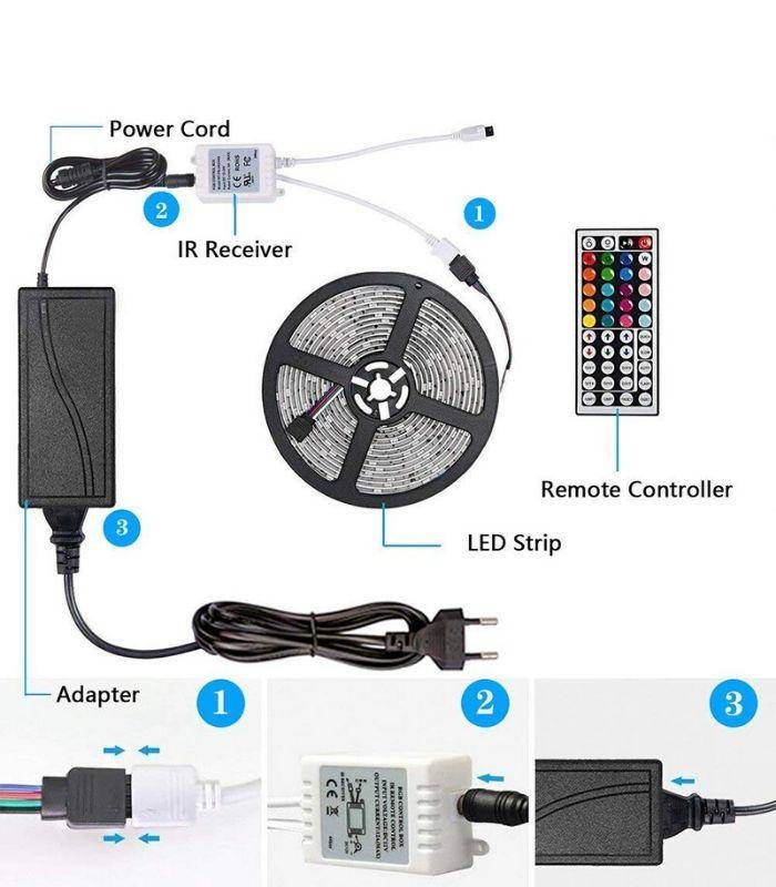 Комплект LED лента RGB 12V IP21 за интериор 5 метра дистанционно 44 бутона