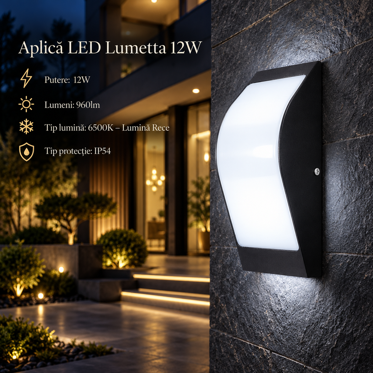 LED аплик 12W LUMETTA за външен монтаж, Черен