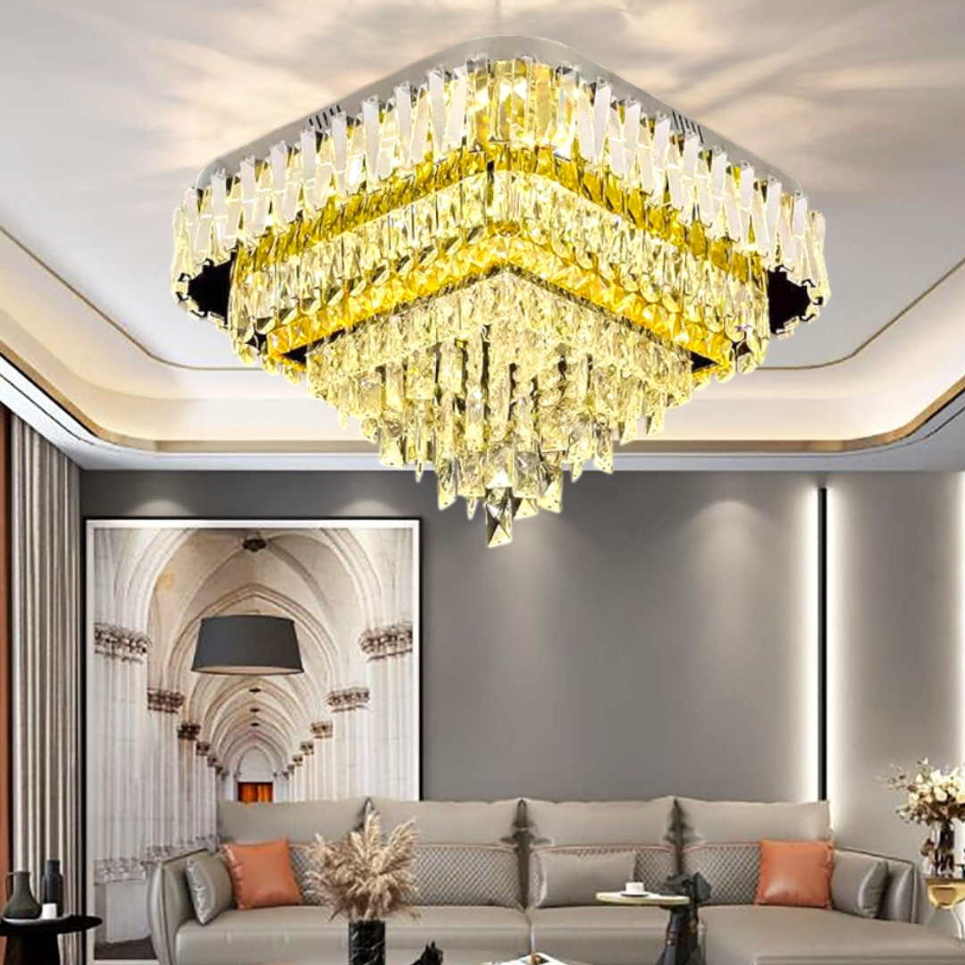 Осветително тяло LED кристал за таван Grand GLAMOUR Square с дистанционно